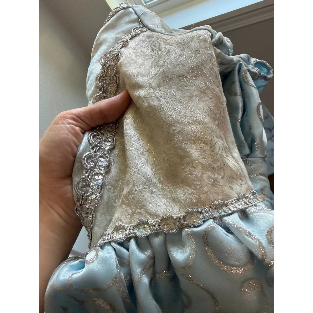 Disney Parks Cinderella Costume Dress Blue Silver Glitter Lace Girls Small S